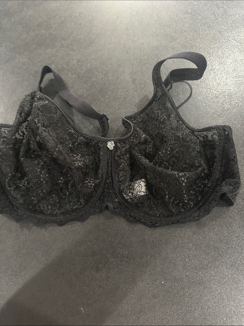 Sheer Black Lace Underwire Bra with Decorative Charm